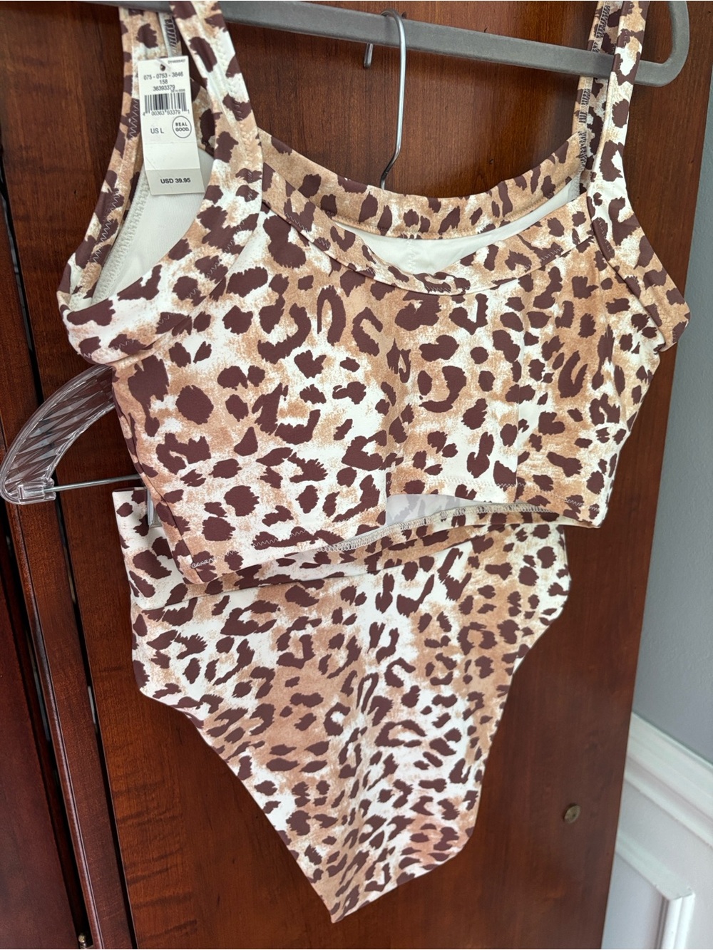 Aerie Bikini Set, Leopard Scoop Longline Top/ Hi Cut Cheeky Crossover Bottoms - Picture 2 of 15